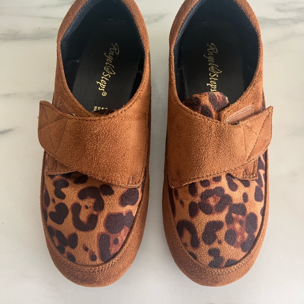 Brown Suede Flats with Leopard Print
